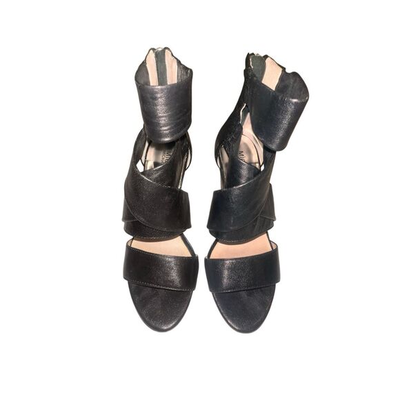 Michael Kors Black Peep Toe Strappy Leather Bootie High Heels Size 7 - Picture 3 of 6